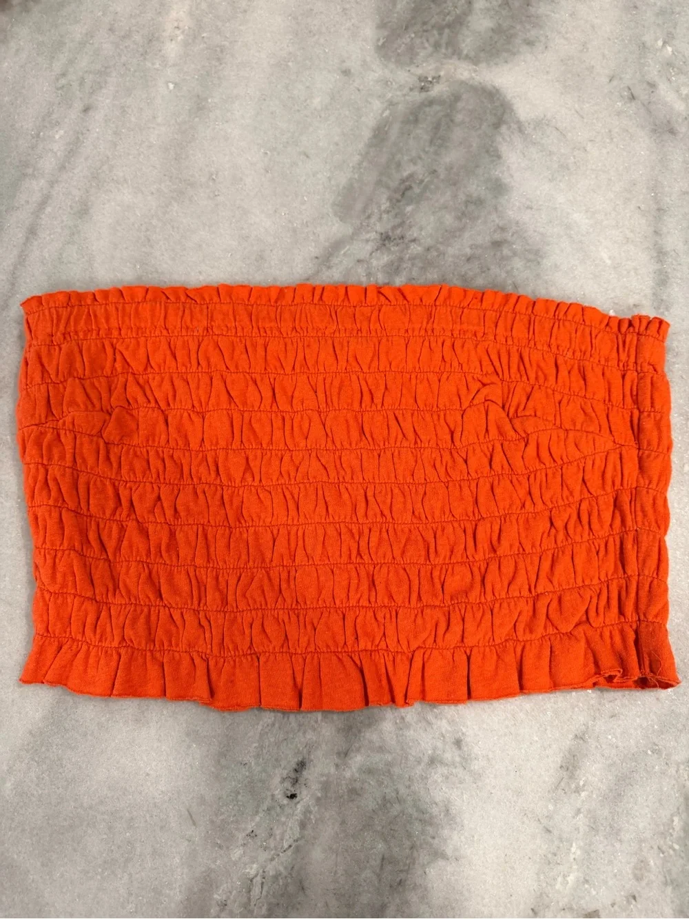 NWOT Free People Beach Size L Orange Smocked Linen Blend Strapless Tube Top